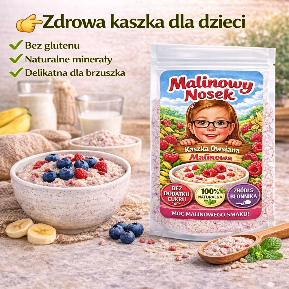 BIO Raspberry Nosek Košė - Avižų košė su liofilizuotomis avietėmis