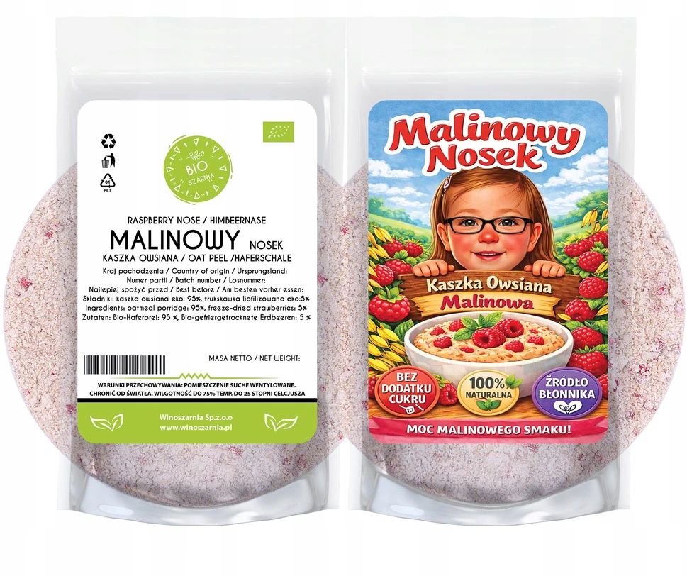 BIO Raspberry Nosek Košė - Avižų košė su liofilizuotomis avietėmis