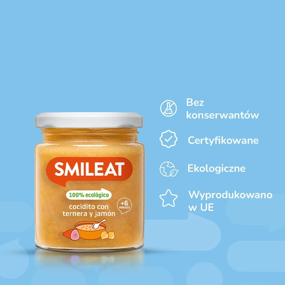 BIO vakarienė Guliašas su veršiena ir kumpiu 200g Vaikams SMILEAT 6m+