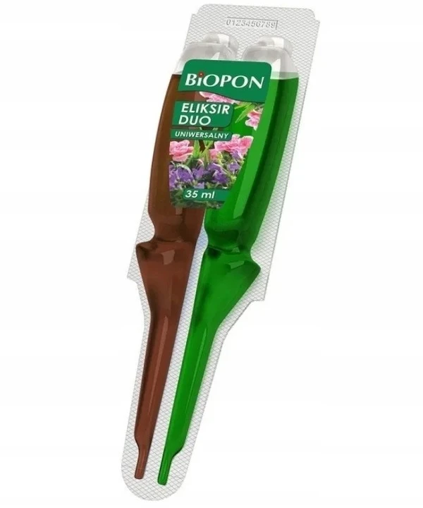 Bros Biopon Eliksir Duo Uniwersalny – inovatyvios, dviejų komponentų skystosios trąšos, 35ML