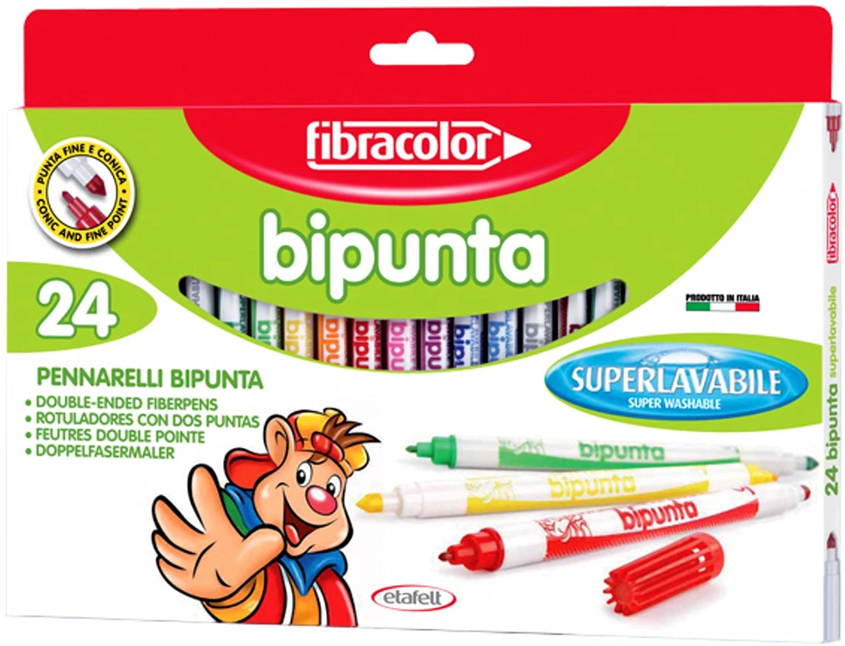 "Bipunta" rašikliai su dvigubu smaigaliu 24 spalvos Fibracolor