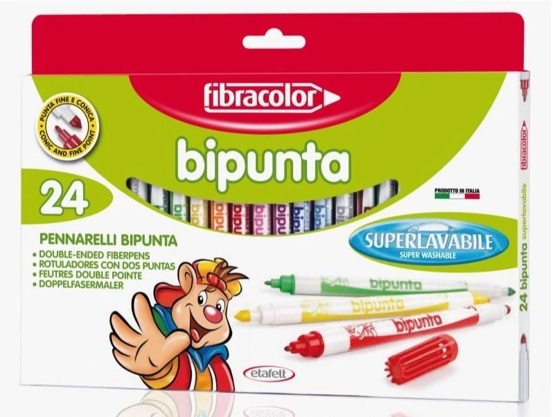 "Bipunta" rašikliai su dvigubu smaigaliu 24 spalvos Fibracolor