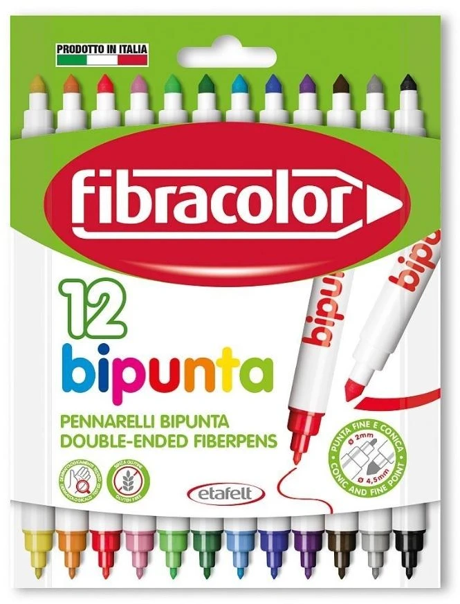 "Bipunta" rašikliai su dvigubu smaigaliu 12 spalvų Fibracolor