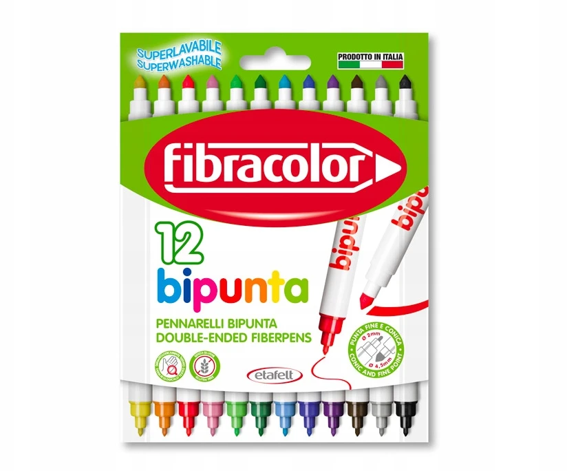 "Bipunta" rašikliai su dvigubu smaigaliu 12 spalvų Fibracolor