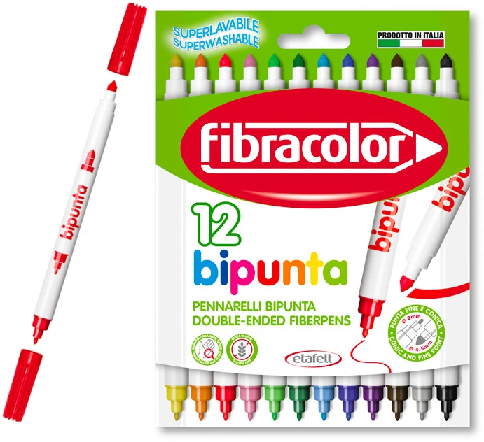 "Bipunta" rašikliai su dvigubu smaigaliu 12 spalvų Fibracolor