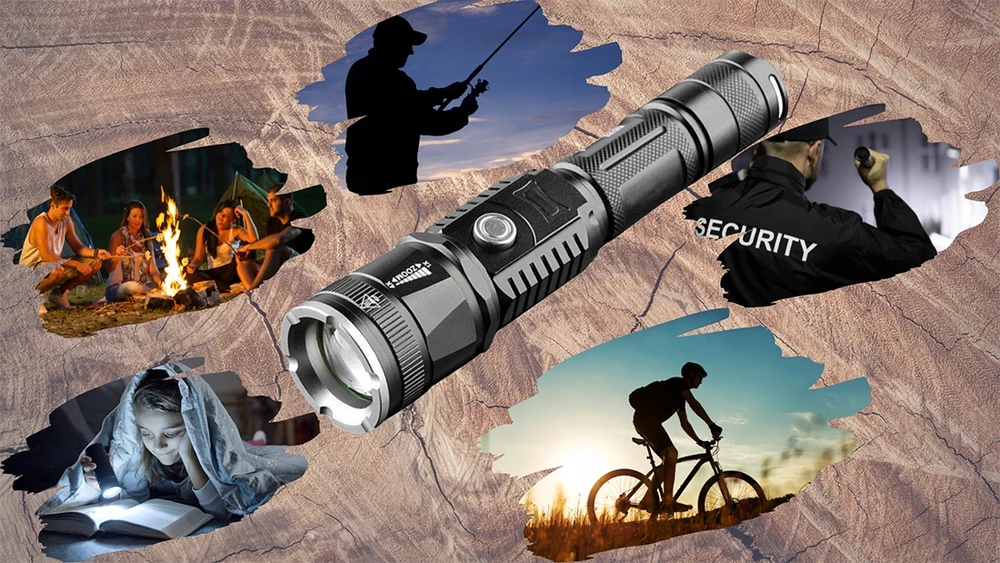 Blashorn Taktinis LED žibintuvėlis CREE XML-T6 ZOOM su maitinimo baterija