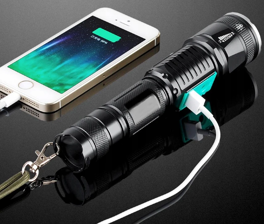 Blashorn Taktinis LED žibintuvėlis CREE XML-T6 ZOOM su maitinimo baterija