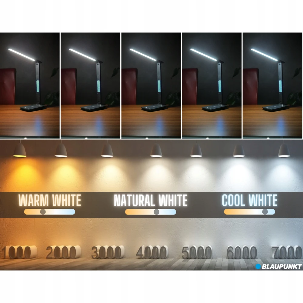 Blaupunkt LBW6PRO LED Balta Lampka na biurko - Įkroviklis bezprzewodowa, USB