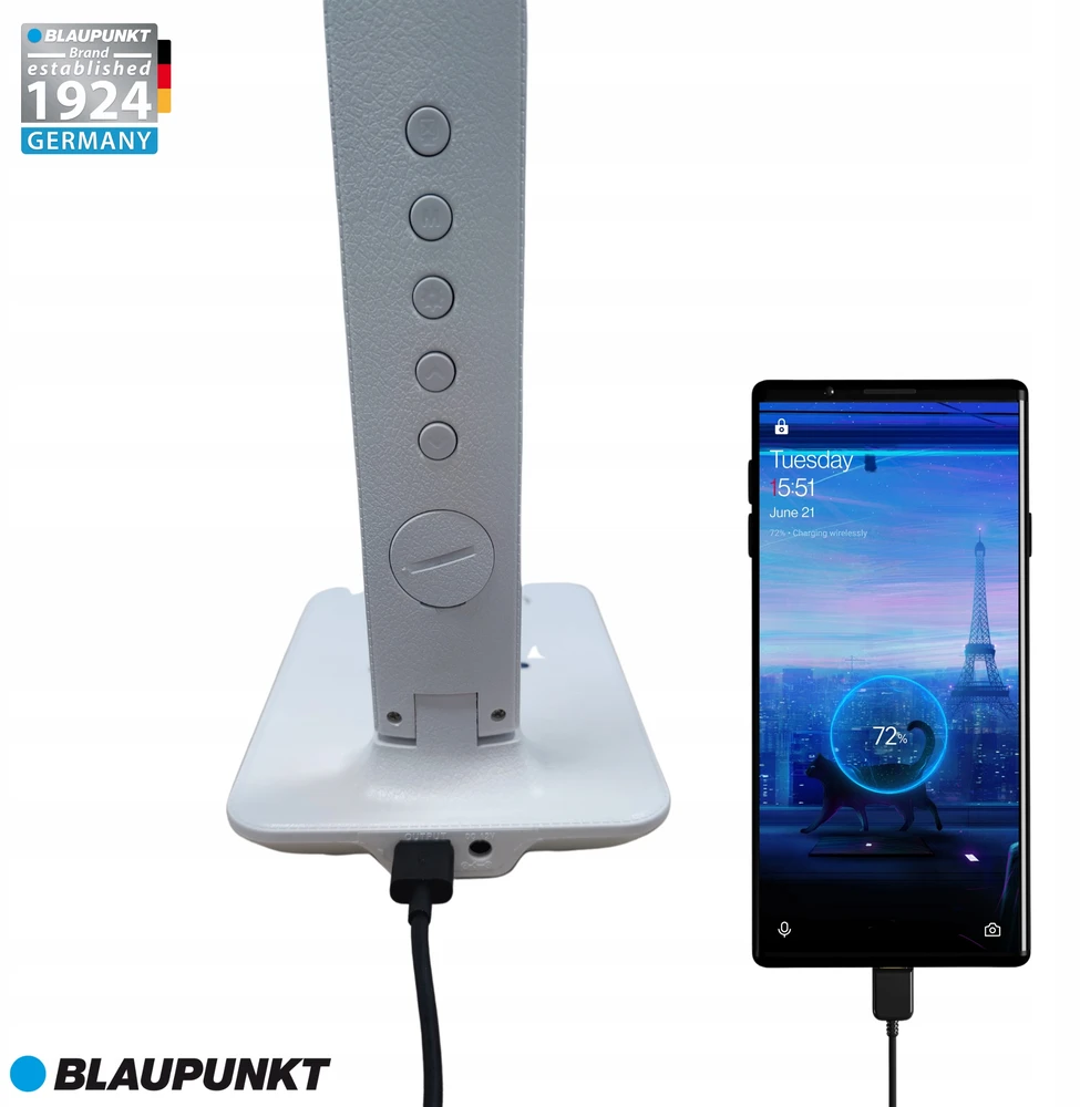 Blaupunkt LBW6PRO LED Balta Lampka na biurko - Įkroviklis bezprzewodowa, USB