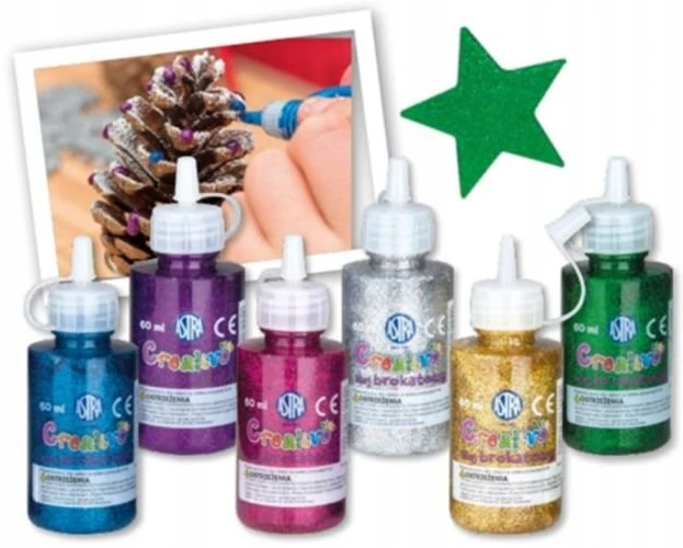 Blizgučių klijų rinkinys 6 spalvų x 60 ml Astra Nr. 3208