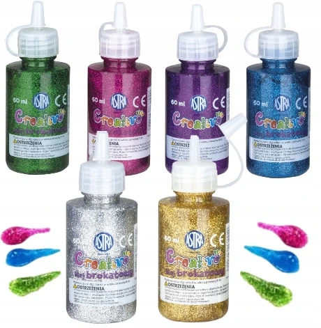 Blizgučių klijų rinkinys 6 spalvų x 60 ml Astra Nr. 3208