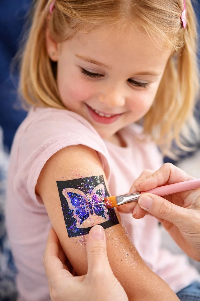 Blizgučių tatuiruotės vaikams RINKINYS plaunamoms tatuiruotėms ŠABLONAS