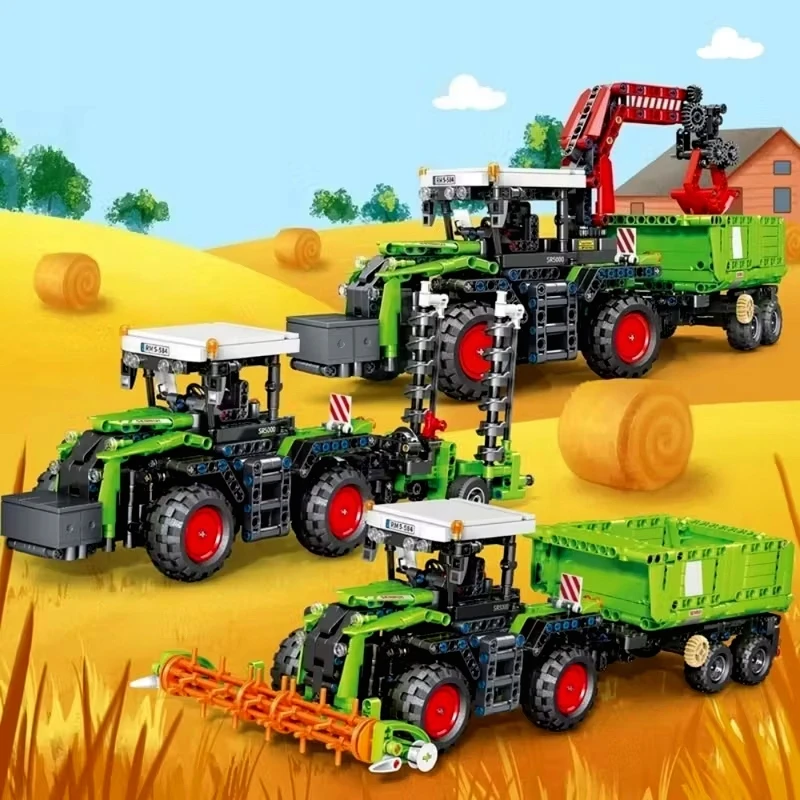 Block DIDELIS blokų RINKINYS Traktorius Žemės ūkio traktorius Konstrukciniai blokeliai 1481 vnt