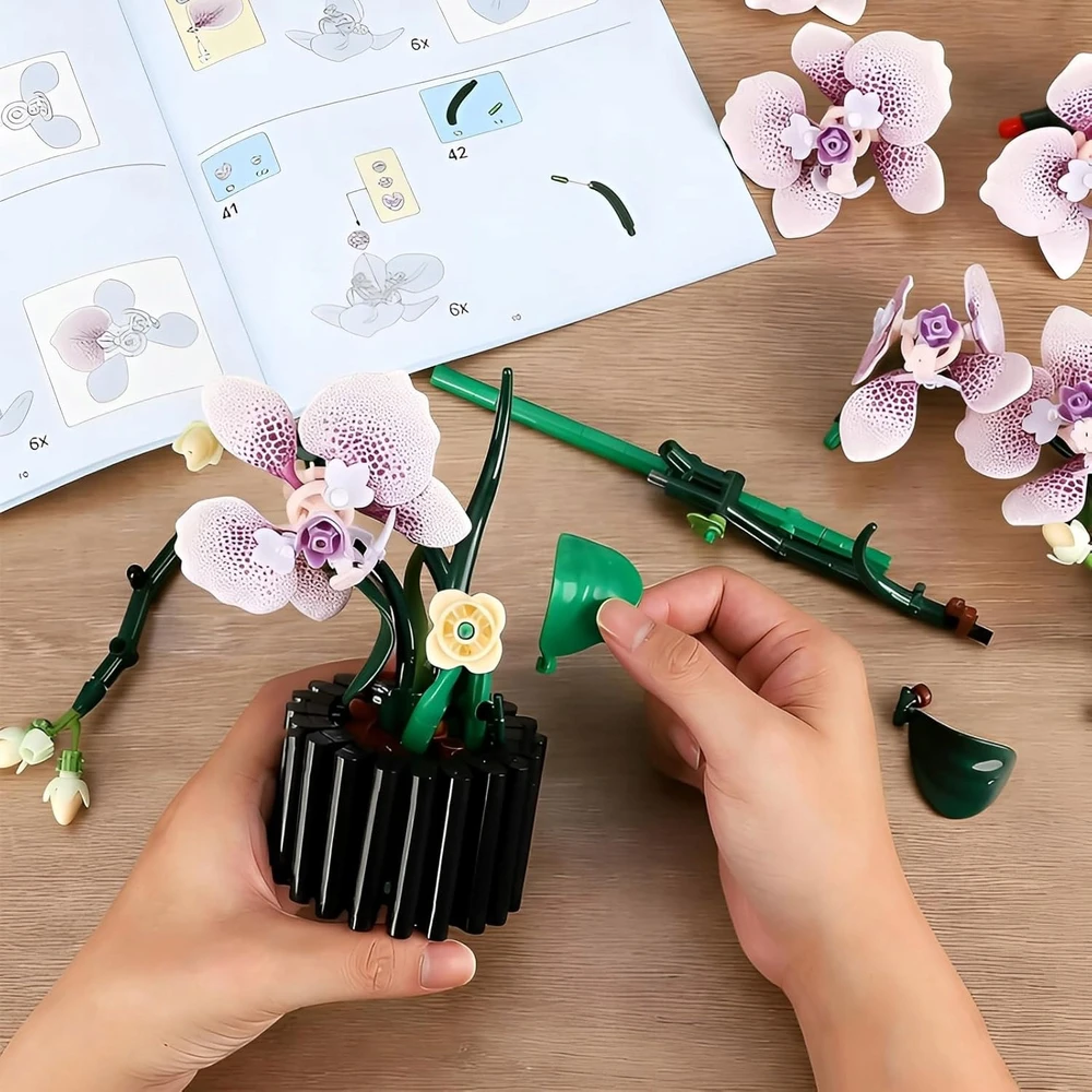 Blocks ORCHID ORCHID BONSAI GĖLĖS DIY DECORATION 619 EL TOBULA DOVANA