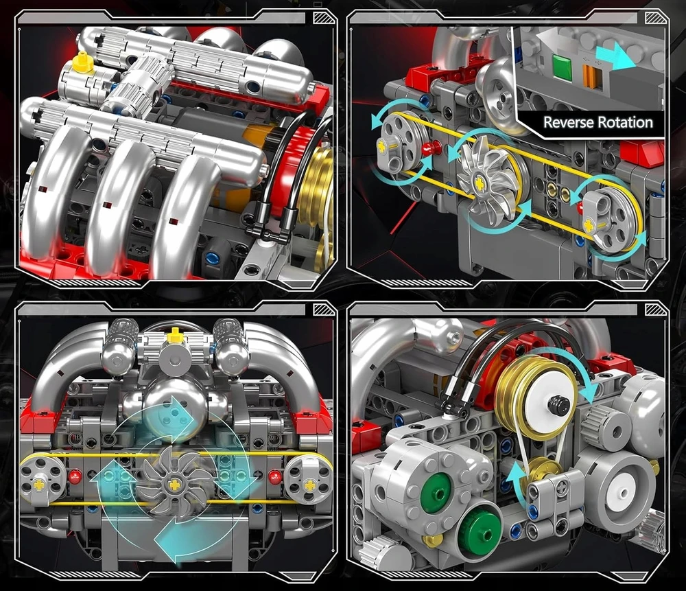 Blokai Mould King 10193 Variklis Boxer Flat-Six Porsche šešių cilindrų BOX