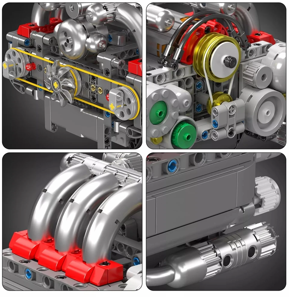 Blokai Mould King 10193 Variklis Boxer Flat-Six Porsche šešių cilindrų BOX