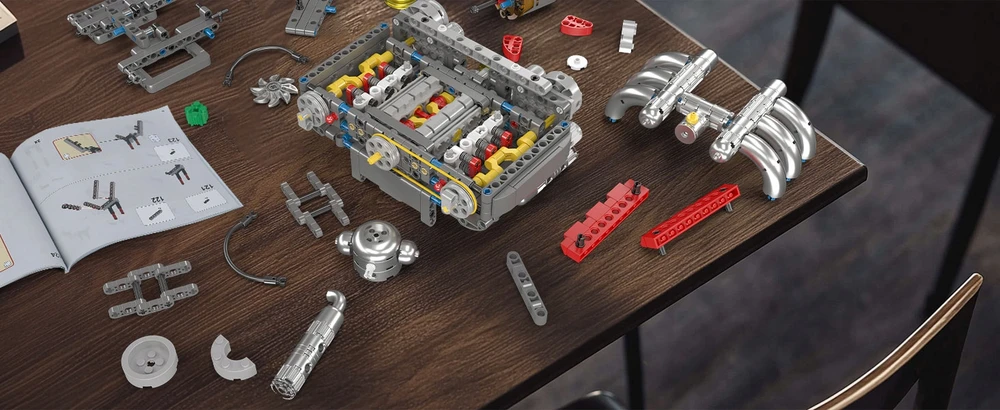 Blokai Mould King 10193 Variklis Boxer Flat-Six Porsche šešių cilindrų BOX