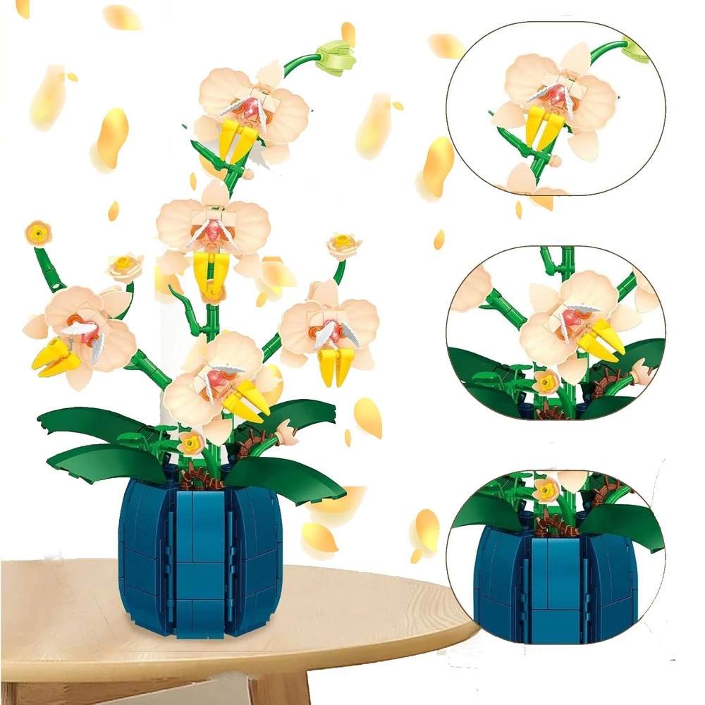 BLOKĖS PUOKŠTĖ ORCHIDĖJŲ GĖLĖS DIDELIS RINKINYS 616 ELEMENTŲ KONSTRUKCINIS RINKINYS