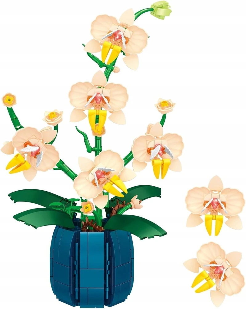 BLOKĖS PUOKŠTĖ ORCHIDĖJŲ GĖLĖS DIDELIS RINKINYS 616 ELEMENTŲ KONSTRUKCINIS RINKINYS