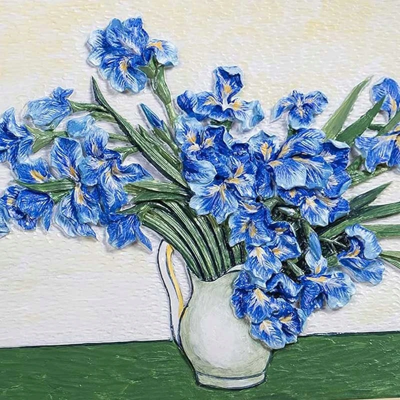 Habarri 3D painting Bas-relief Mėlyna irises Wall picture Flowers org. Gogas