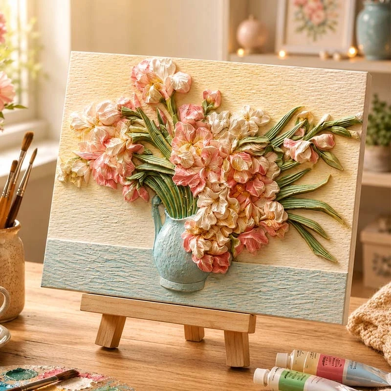 Habarri 3D painting Bas-relief Mėlyna irises Wall picture Flowers org. Gogas