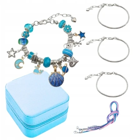 CHARMS Mėlynas BEADS RINKINYS, SKIRTA CHARMS APrankeles IR KORĖLIUS GAMINTI