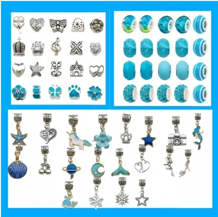 CHARMS Mėlynas BEADS RINKINYS, SKIRTA CHARMS APrankeles IR KORĖLIUS GAMINTI