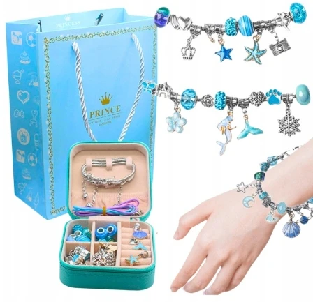 CHARMS Mėlynas BEADS RINKINYS, SKIRTA CHARMS APrankeles IR KORĖLIUS GAMINTI