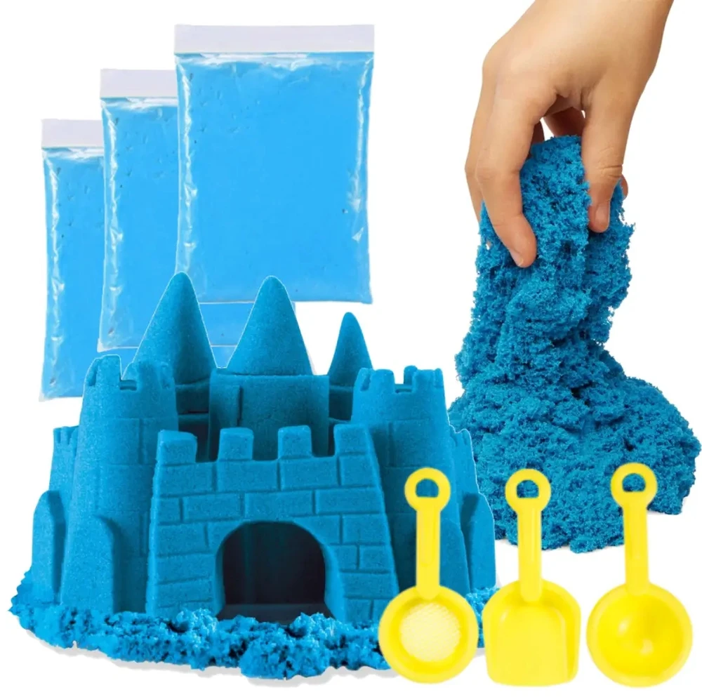 Blue Kinetic Sand 3kg Mėlyna rinkinys su smėlio dėže ir mentelės formomis