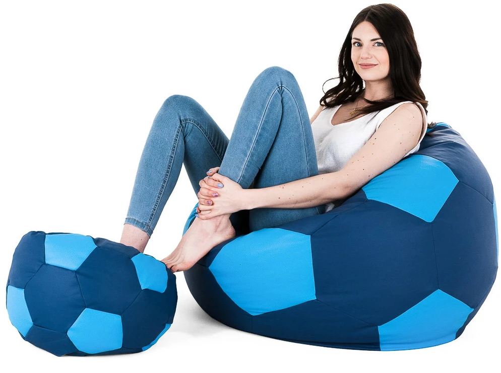 Blue Mėlyna Sėdmaišis su pufu Ball XXXL (80 cm), Mėlyna/Baltas