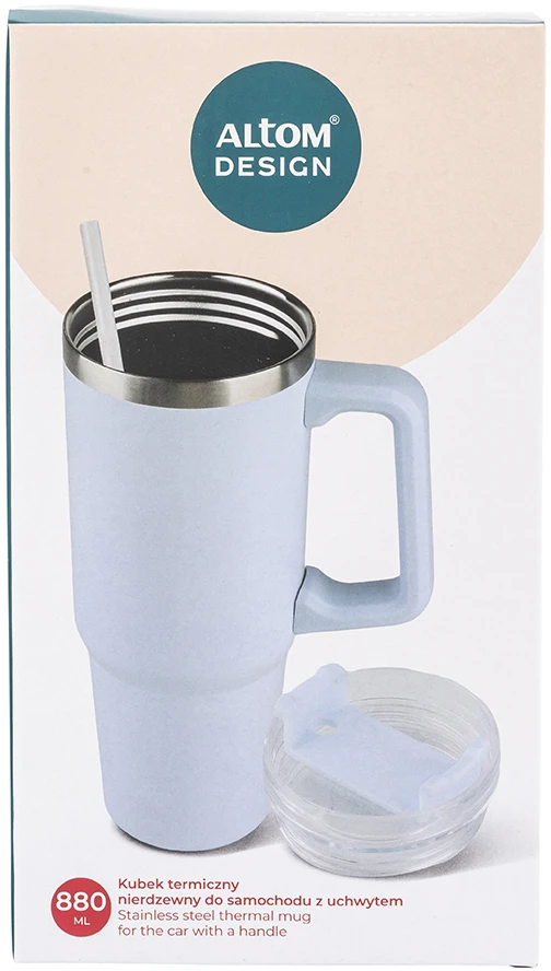 Altom Design Termopuodelis su šiaudeliais, nerūdijantis plienas, skirtas Altom automobiliui, 880ml Mėlyna