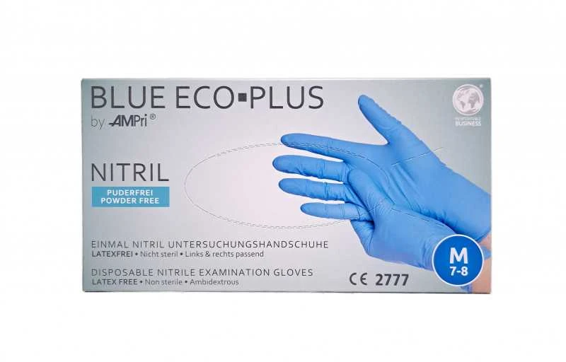 Mėlyna Vienkartinės nitrilinės pirštinės Mėlyna Eco Plus M dydis, mėlynos spalvos 100vnt