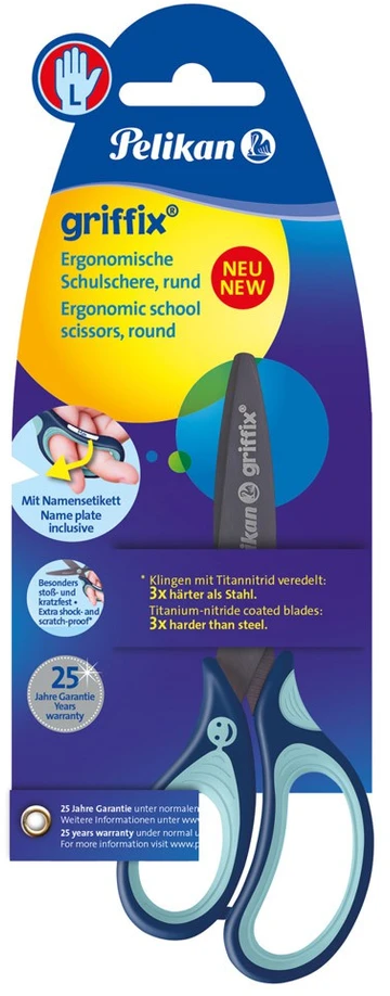 Pelikan Žirklės dešiniarank. bukais galais GRIFFIX 14cm mėta-tamsiai mėlynos