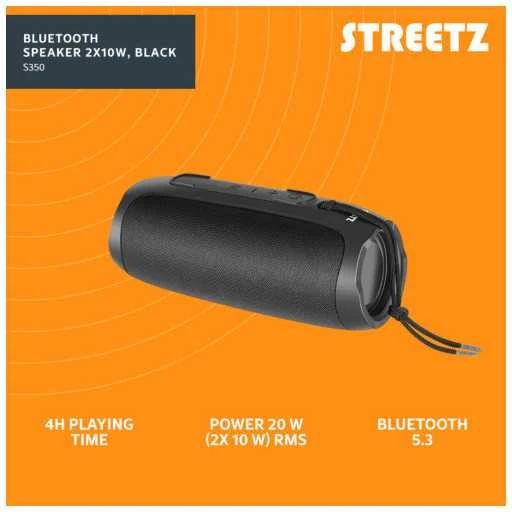Streetz Nešiojama kolonėlė Bluetooth, 2x10W, AUX, micro SD lizdas, juoda / S350-BLK / 6612034