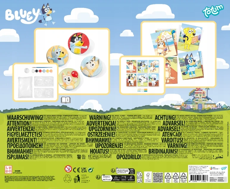 Bluey 2in1 Totum kūrybinis rinkinys, gipso figūrėlės ir antspaudų rašikliai