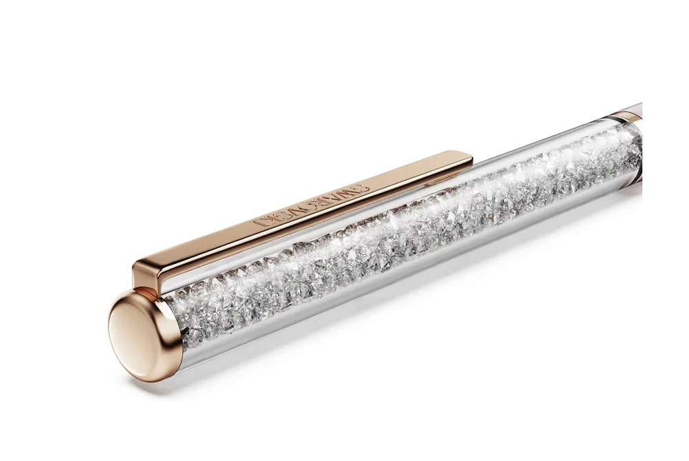 Blykštus rašiklis - Swarovski - Kristalinė - Rožinis metalas - Bespalviai kristalai - Rožinė spalva
