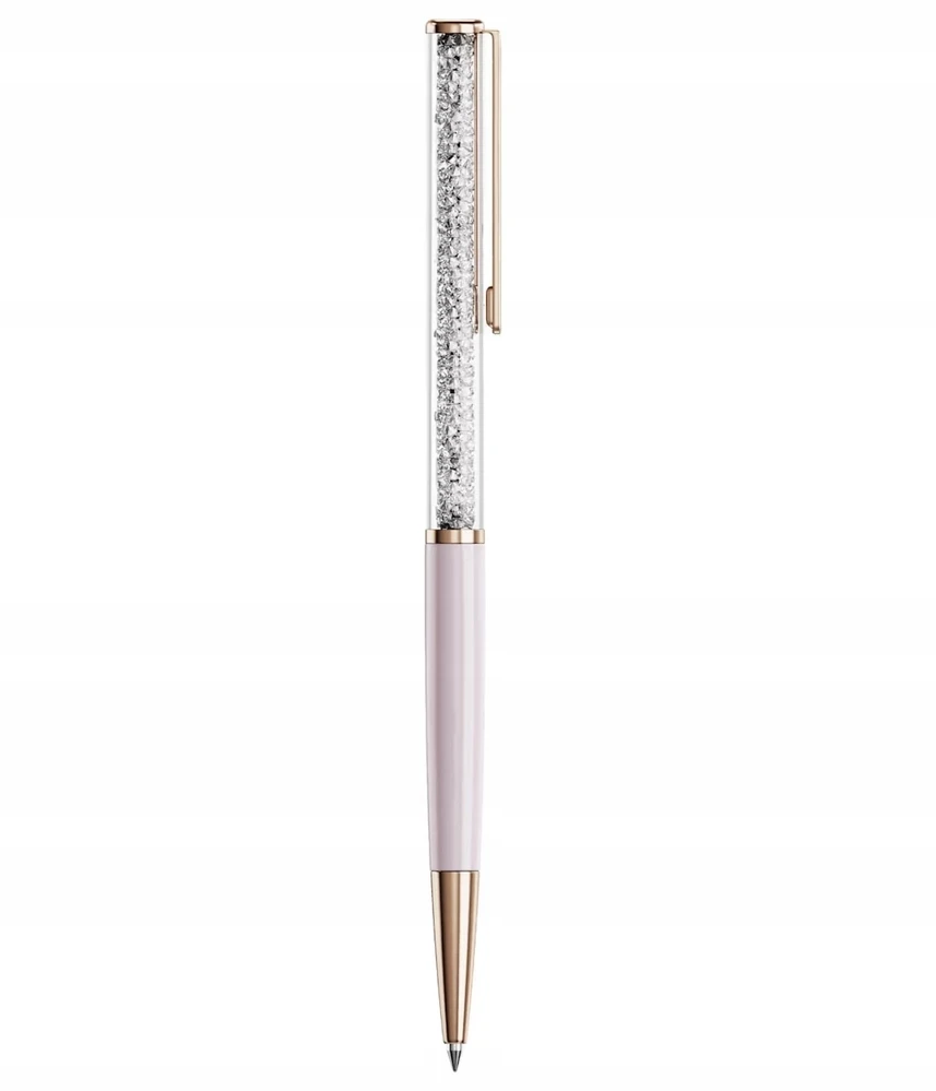 Blykštus rašiklis - Swarovski - Kristalinė - Rožinis metalas - Bespalviai kristalai - Rožinė spalva