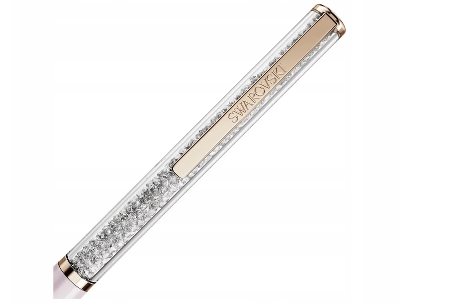 Blykštus rašiklis - Swarovski - Kristalinė - Rožinis metalas - Bespalviai kristalai - Rožinė spalva