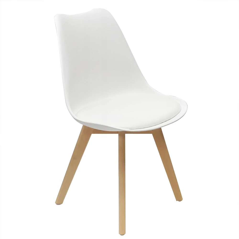 Bm Design 4 NORDEN kėdės, baltos, pagalvėlė, medinė koja