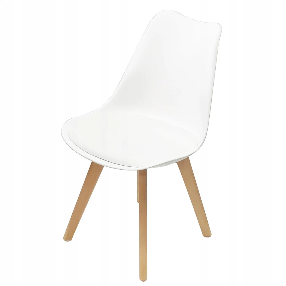 Bm Design 4 NORDEN kėdės, baltos, pagalvėlė, medinė koja