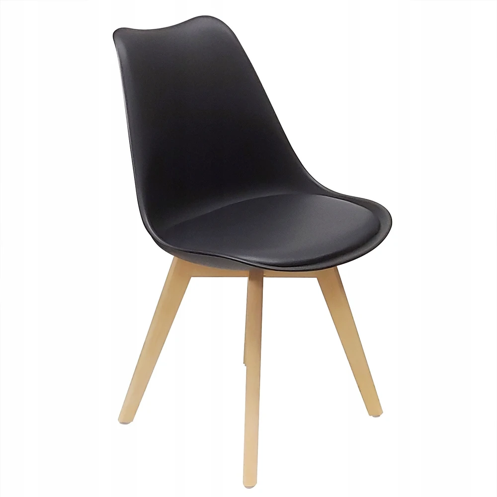 Bm Design 4 NORDEN kėdės, juodos, pagalvėlė, medinė koja