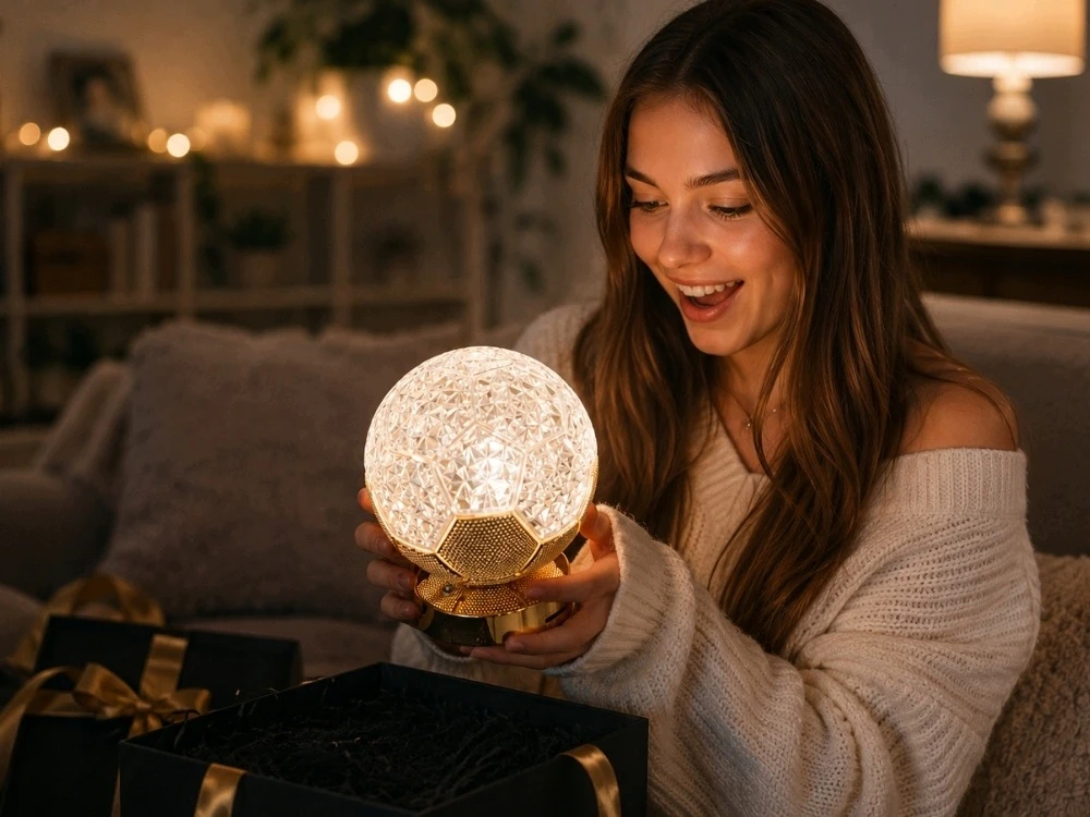 Bntrade Naktinė lempa LED PIŁKA NOŻNA BIURKOWA NA BIURKO 3D DLA DZIECKA ZŁOTA