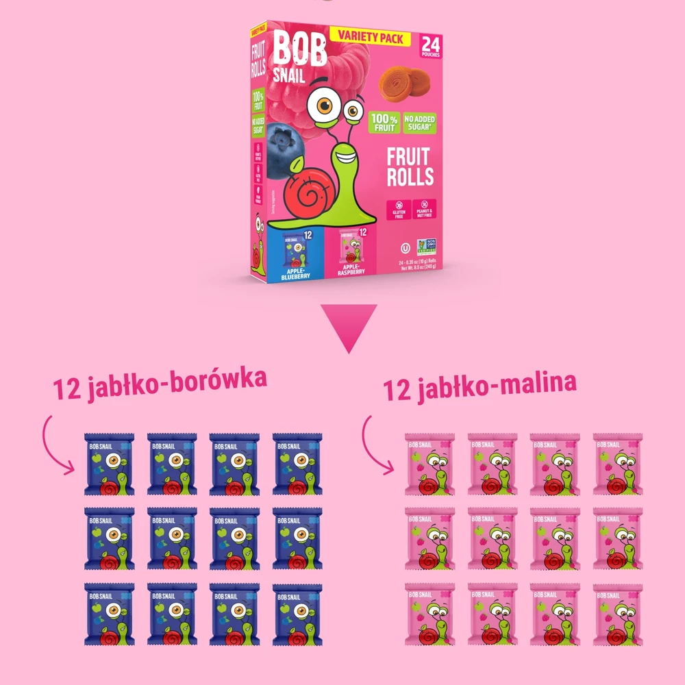 BOB SNAIL Aviečių mėlynių vaisių suktinukai 240g MIX 24 vnt, be cukraus, veganiški