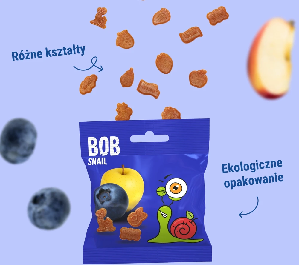 BOB SNAIL Blueberry Multifruit vaisių drebučiai 160g 8vnt, be cukraus, be glitimo