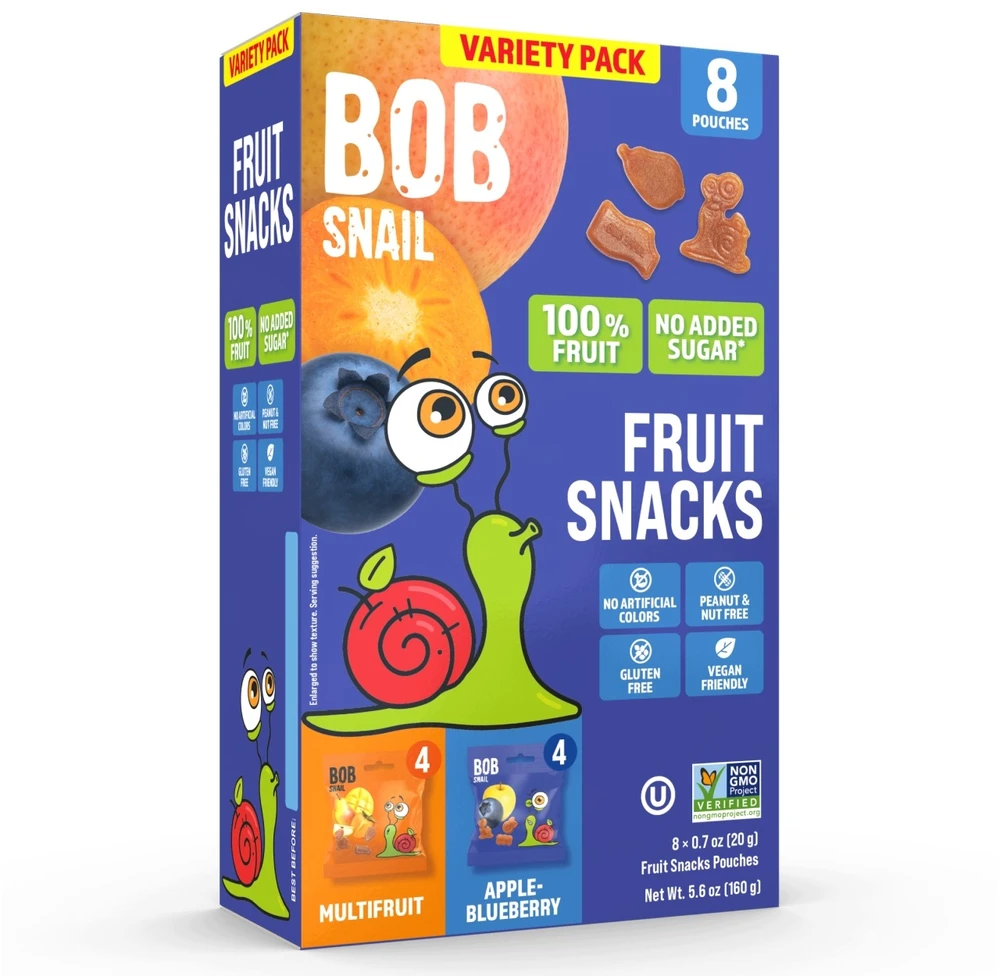 BOB SNAIL Blueberry Multifruit vaisių drebučiai 160g 8vnt, be cukraus, be glitimo