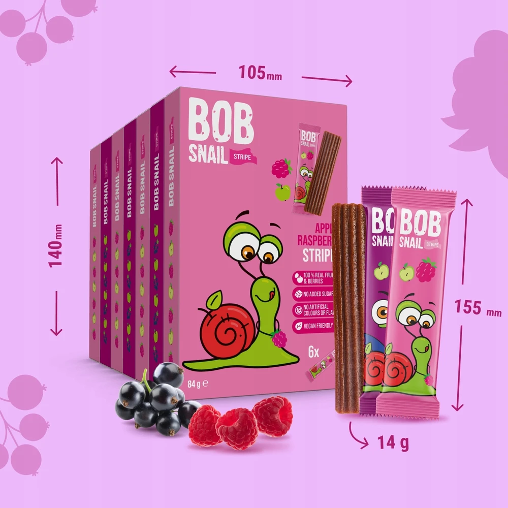 Bob Snail BOB SRAIGĖS Vaisių juostelės SKONIŲ MIŠINIS AVIEČIŲ JUODŲJŲ SERBENTŲ 588 g 42 vnt.