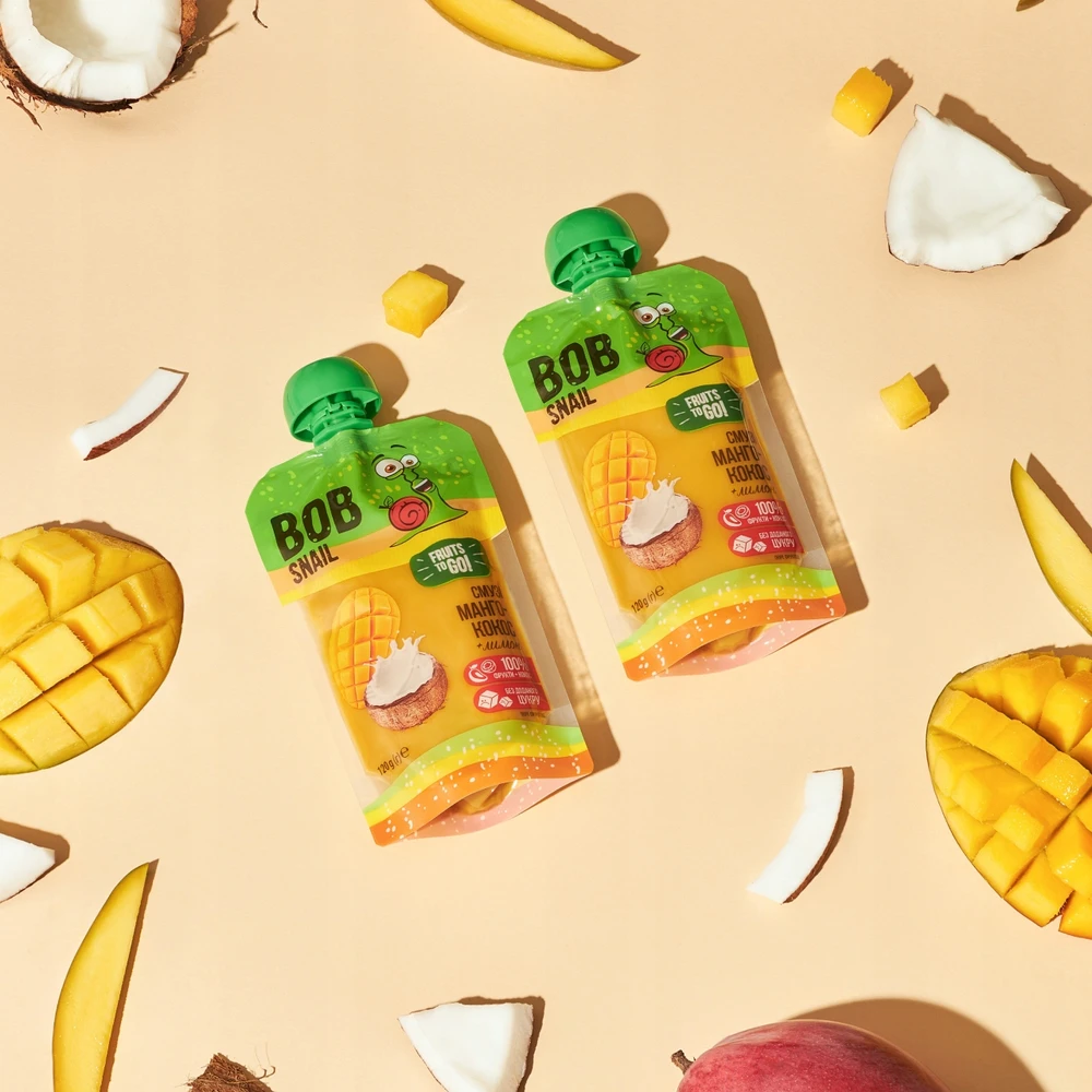 Bob Snail Bob sraigių vaisių putėsiai -100% be pridėtinio cukraus Mango-kokoso 10x120 g