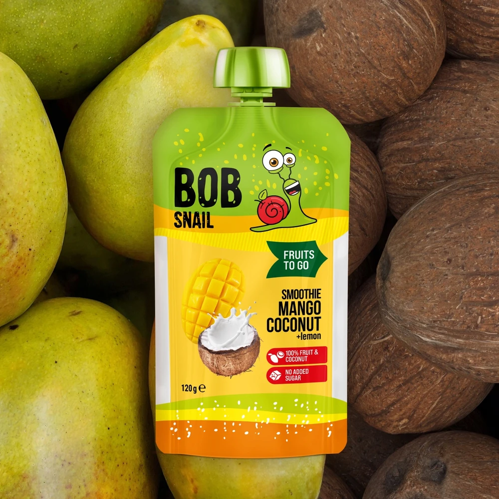 Bob Snail Bob sraigių vaisių putėsiai -100% be pridėtinio cukraus Mango-kokoso 10x120 g