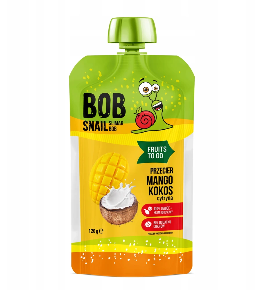 Bob Snail Bob sraigių vaisių putėsiai -100% be pridėtinio cukraus Mango-kokoso 10x120 g