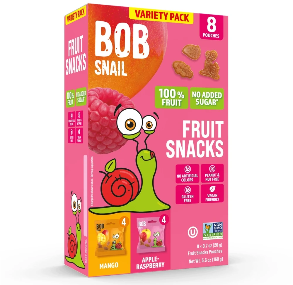 BOB SNAIL Mango Aviečių vaisių drebučiai 160g MIX 8vnt, be cukraus, be glitimo